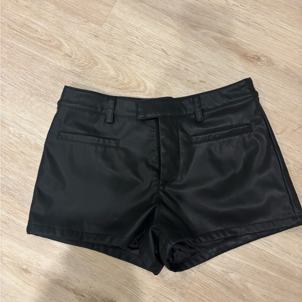 Black Faux Leather Women's Shorts